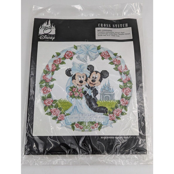 Disney Mickey Minnie Mouse Bride Groom Wedding Cross Stitch Kit New Damaged Pack - Picture 1 of 7